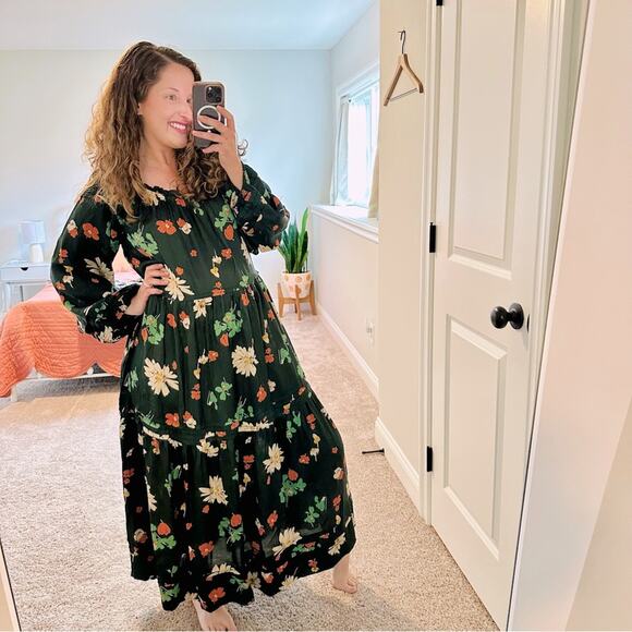 THE GREAT. Dresses & Skirts - THE GREAT. Green Floral Long Sleeve Maxi Dress 3 Largef
